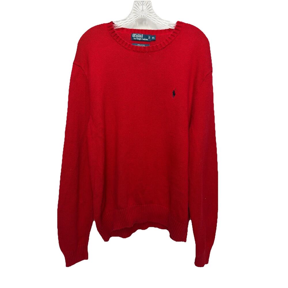 Polo Ralph Lauren Men's XL Red Solid Crew-Neck Cotton Pullover Sweater
